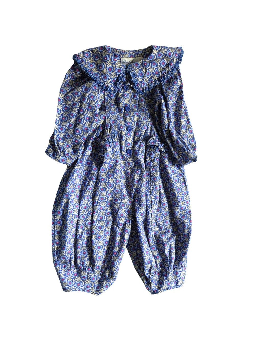 Vintage 80s 90s Mousefeather Romper Peter Pan Collar Flannel Print Youth Size 3